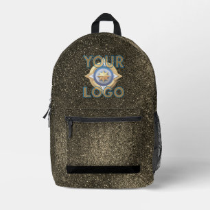 Black Gold Glitter Tech IT Security Business Logo Printed Backpack
