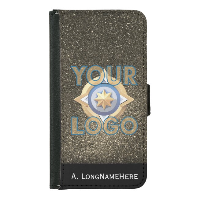 Black Gold Glitter Tech IT Security Business Logo Samsung Galaxy Wallet Case (Front)