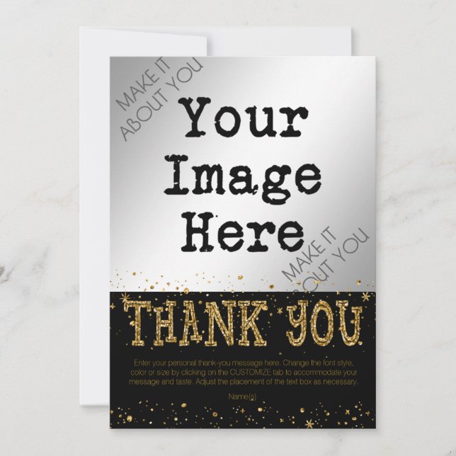 Black & Gold Glitter THANK YOU--hand write on back You Card (Front)
