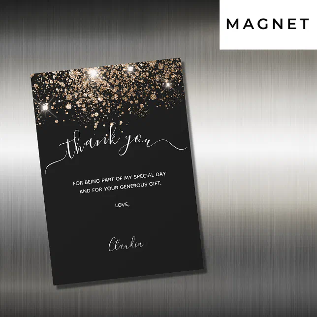 Black gold glitter thank you card Zazzle