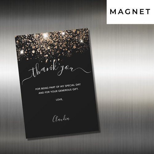 Black gold glitter thank you magnet card