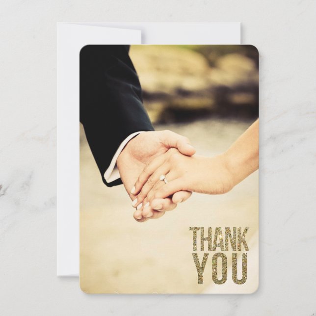 Black & Gold Glitter Thank You Photo Cards (Front)