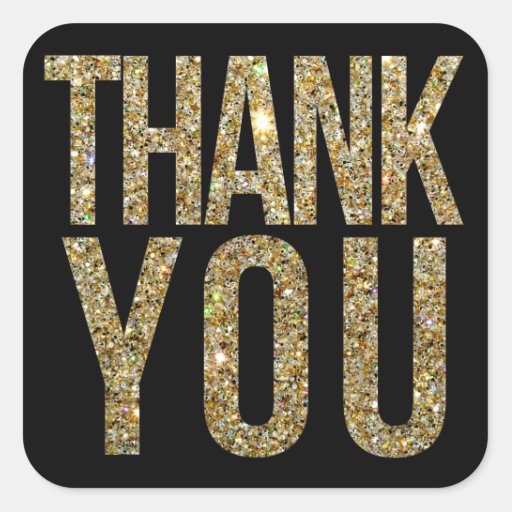 Black & Gold Glitter Thank You Wedding Sticker | Zazzle