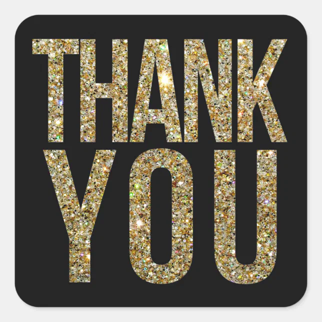 Black & Gold Glitter Thank You Wedding Sticker | Zazzle