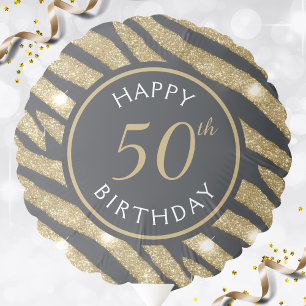 Black & Gold Glitter Tiger Stripe 50th Birthday Balloon
