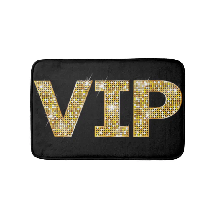 Black & Gold Glitter VIP Bathroom Mat Zazzle