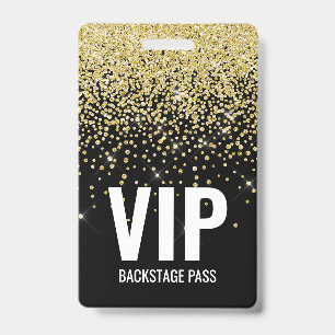Black Gold Glitter VIP Pass with QR Code ID Badge