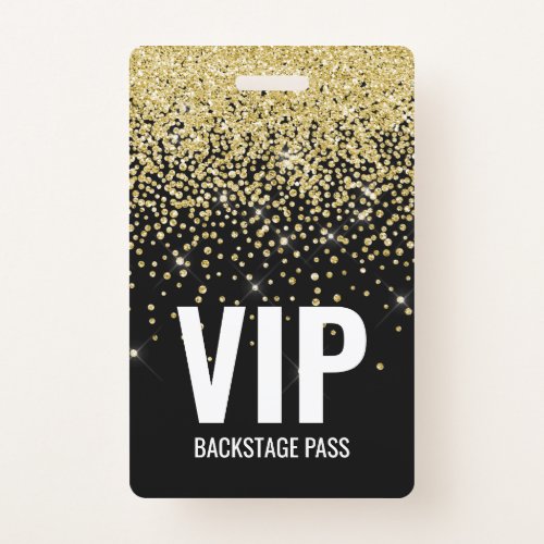 Black Gold Glitter VIP Pass with QR Code ID Badge