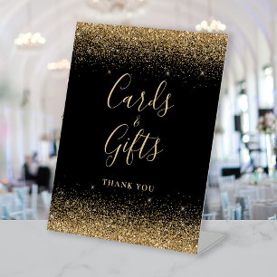 Black Gold Glitter Wedding Cards and Gifts Pedestal Sign