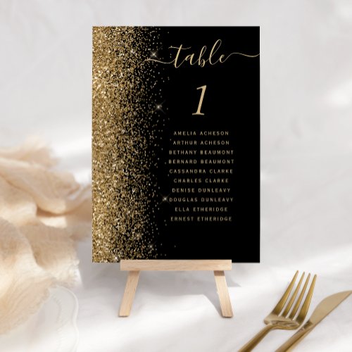 Black Gold Glitter Wedding Table Number