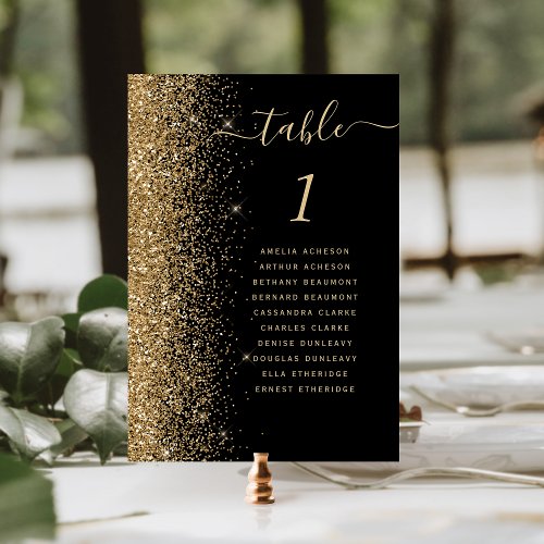 Black Gold Glitter Wedding Table Number