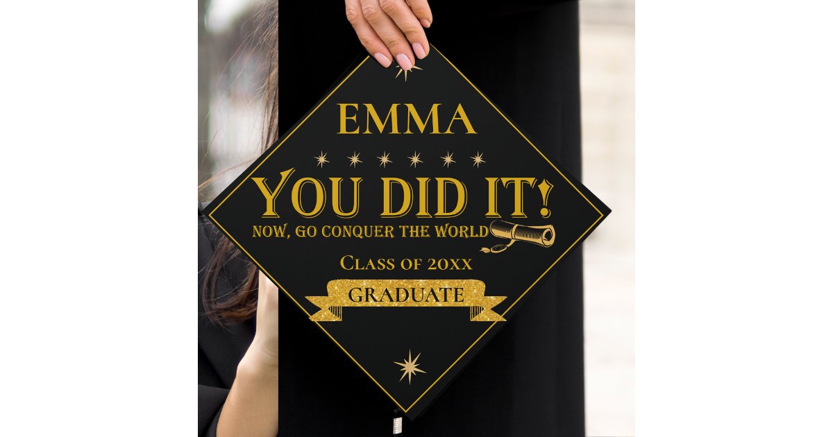 Black Gold Glitter “You Did It” Class of 2026 Graduation Cap Topper ...