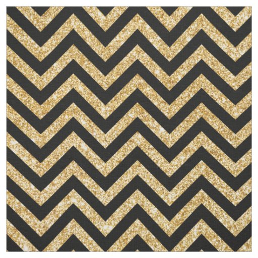Black Gold Glitter Zigzag Stripes Chevron Pattern Fabric