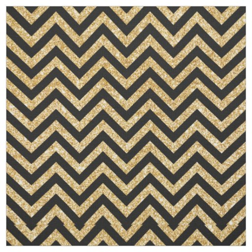 Black Gold Glitter Zigzag Stripes Chevron Pattern Fabric
