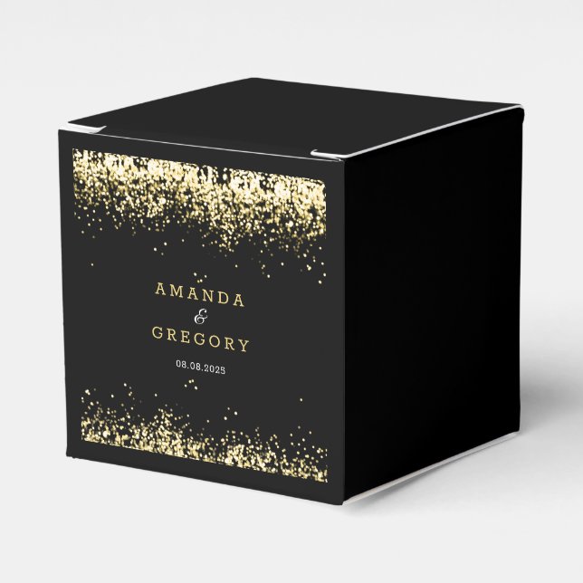 Black Gold | Glittering Wedding Favor Box (Front Side)