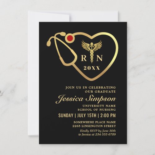 Black  Gold Glitters Nursing School Graduation Invitation