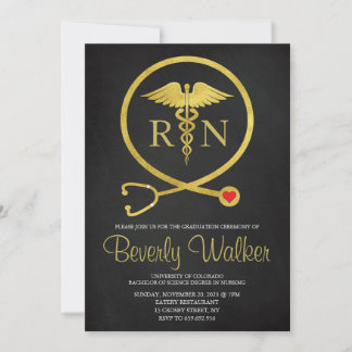 Black & Gold Glitters Nursing School Graduation Invitation
