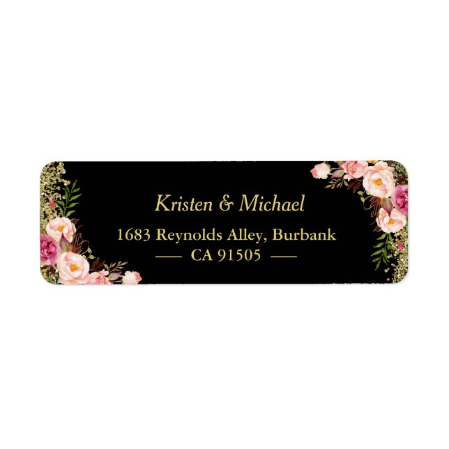 Black Gold Glitters Pink Floral Label (Front)