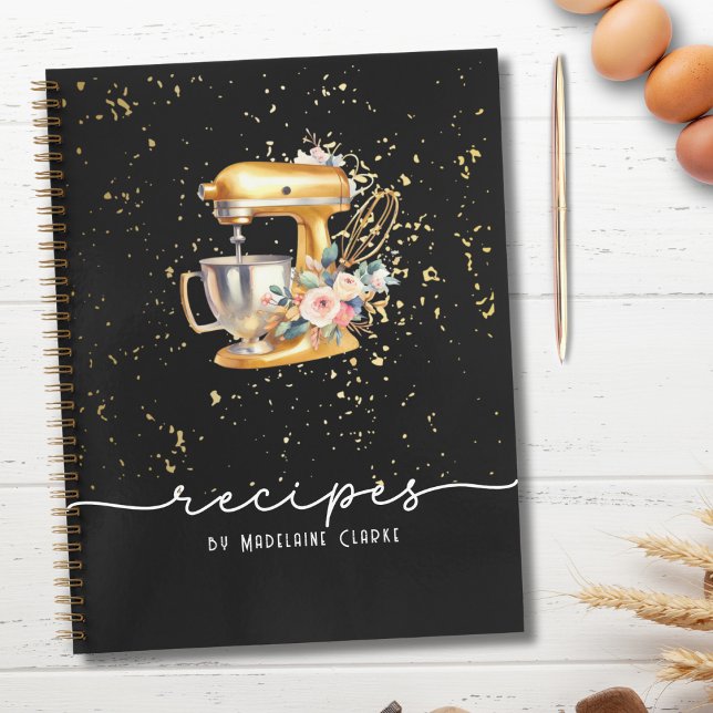 Black & Gold Glittery Bakery Baking Utensils  Notebook (Creator Uploaded)