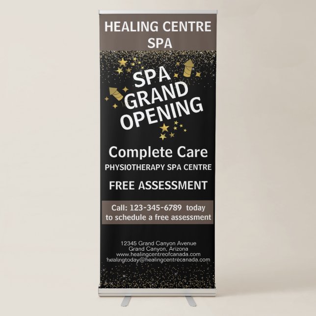 Black Gold Glittery Sparky Salon Medical Center Retractable Banner (Front)