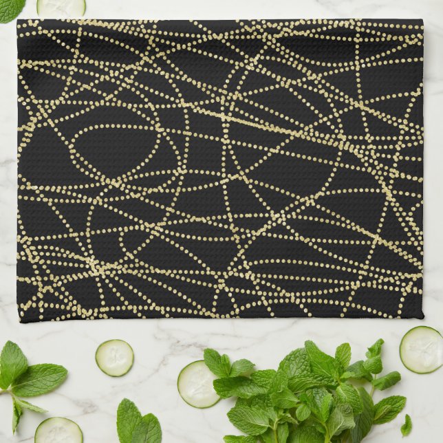 Black Gold Glitzy Abstract Kitchen Towel (Folded)