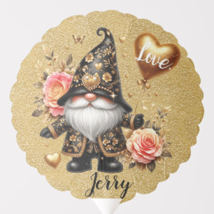 Black & Gold Gnome Valentine Balloon