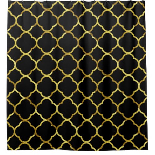 Black Gold Golden Quatrefoil Patterns Elegant Cool Shower Curtain