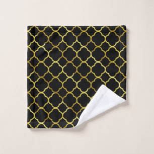 Black Gold Golden Quatrefoil Patterns Elegant Cute Wash Cloth