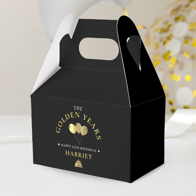 Black & Gold Golden Years 65th Birthday Favor Boxes (Black & Gold Golden Years 65th Birthday Favor Box)