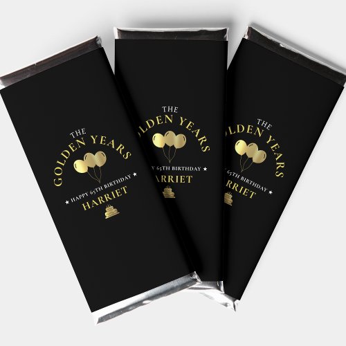 Black  Gold Golden Years 65th Birthday Hershey Bar Favors