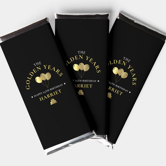 Black & Gold Golden Years 65th Birthday Hershey Bar Favors (Black & Gold Golden Years 65th Birthday Hershey Bar Favors)