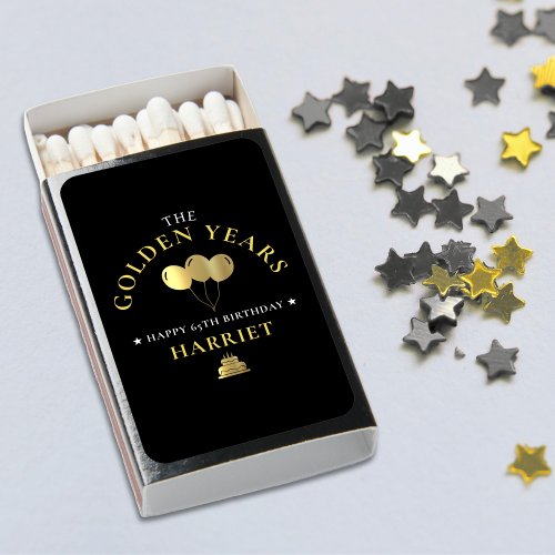 Black  Gold Golden Years 65th Birthday Party Matchboxes