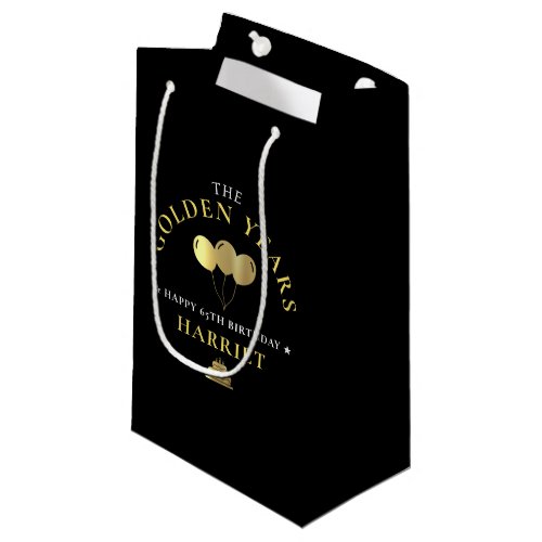 Black  Gold Golden Years 65th Birthday Party Small Gift Bag