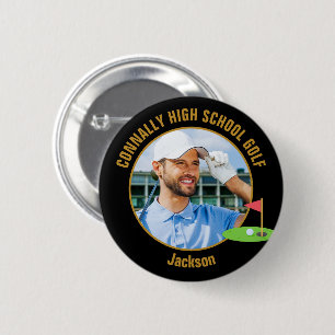 Black Gold Golfer Photo High School Golf Team Button