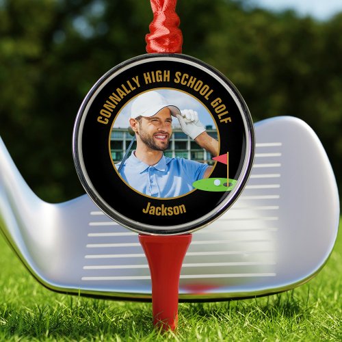 Black Gold Golfer Photo High School Golf Team Metal Ornament
