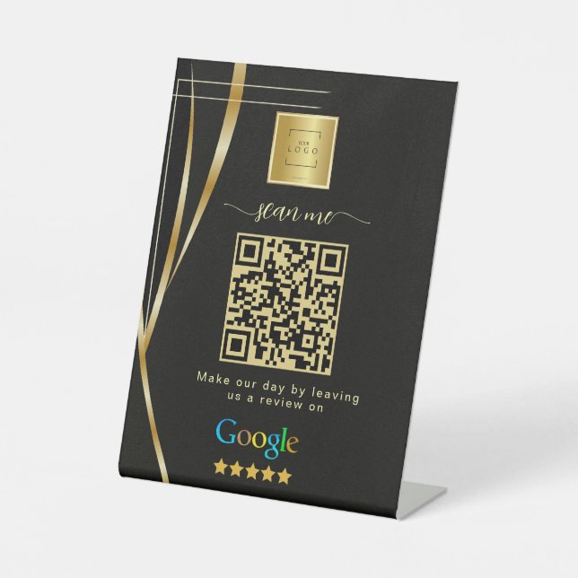 Black Gold Google Reviews Business Link QR Code   Pedestal Sign (Front)