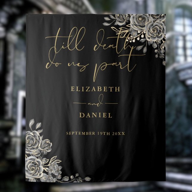 Black Gold Goth Roses Floral Wedding Photo Prop Tapestry (Black Gold Goth Roses Floral Wedding Photo Prop Tapestry)
