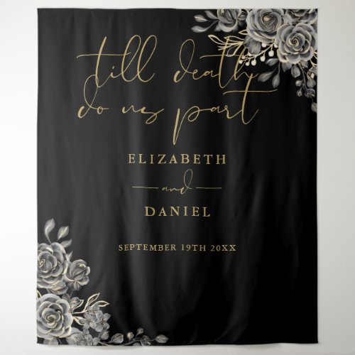 Black Gold Goth Roses Floral Wedding Photo Prop Tapestry