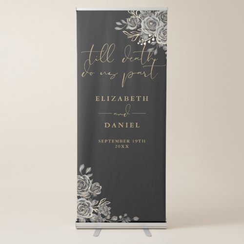 Black Gold Goth Roses Floral Wedding Retractable Banner