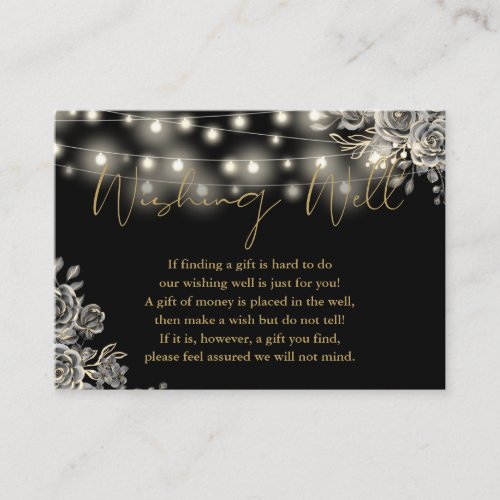 Black Gold Gothic Rose Lights Wishing Well Wedding Enclosure Card