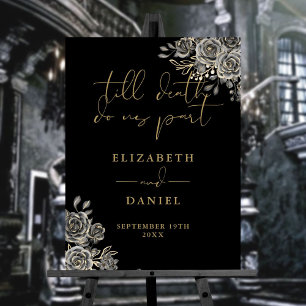 Black Gold Gothic Roses Floral Wedding Sign