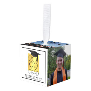 Black & Gold GRAD 5-Photo Keepsake Cube Ornament