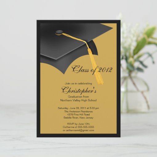 Black Gold Grad Cap Graduation Party Invitation | Zazzle