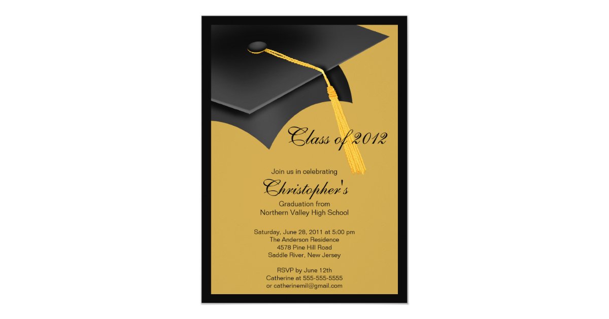 black gold grad cap graduation party invitation zazzle com black gold birthday invitations