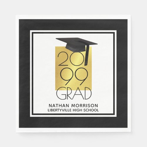 Black  Gold GRAD  Editable Black  Graduation Napkins