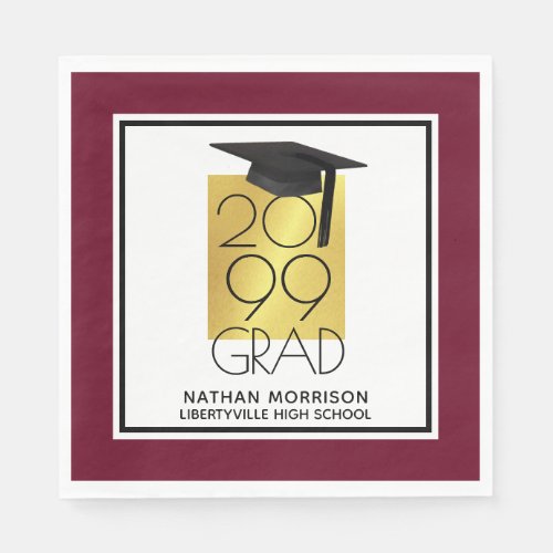 Black  Gold GRAD  Editable Maroon  Graduation Napkins