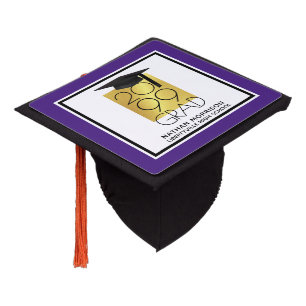 Black & Gold GRAD Editable Purple Personalized Graduation Cap Topper