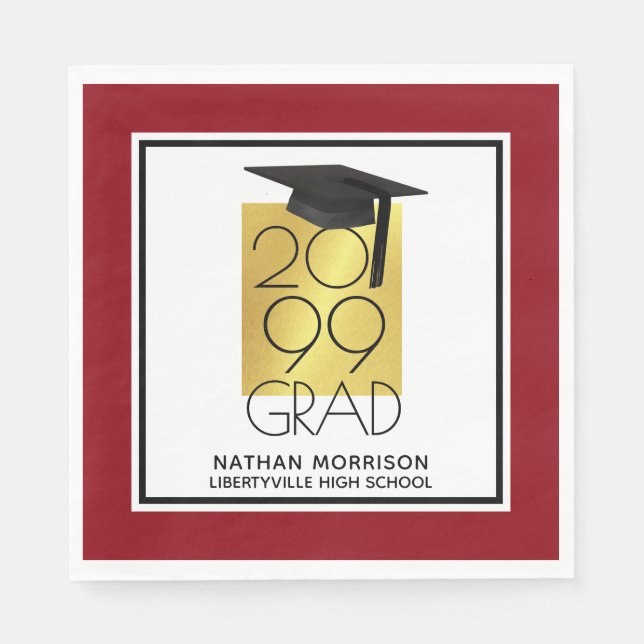 Black & Gold GRAD | Editable Red | Graduation Napkins (Front)
