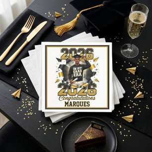 Black & Gold Grad Era 2026 African American Male Napkins