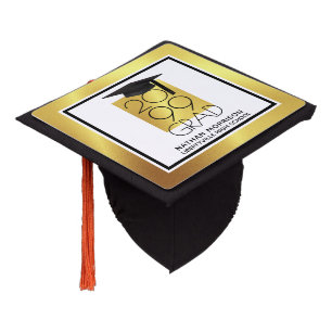 Black & Gold GRAD Personalized Graduation Cap Topper